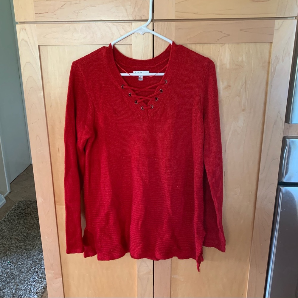 Medium red lace up sweater